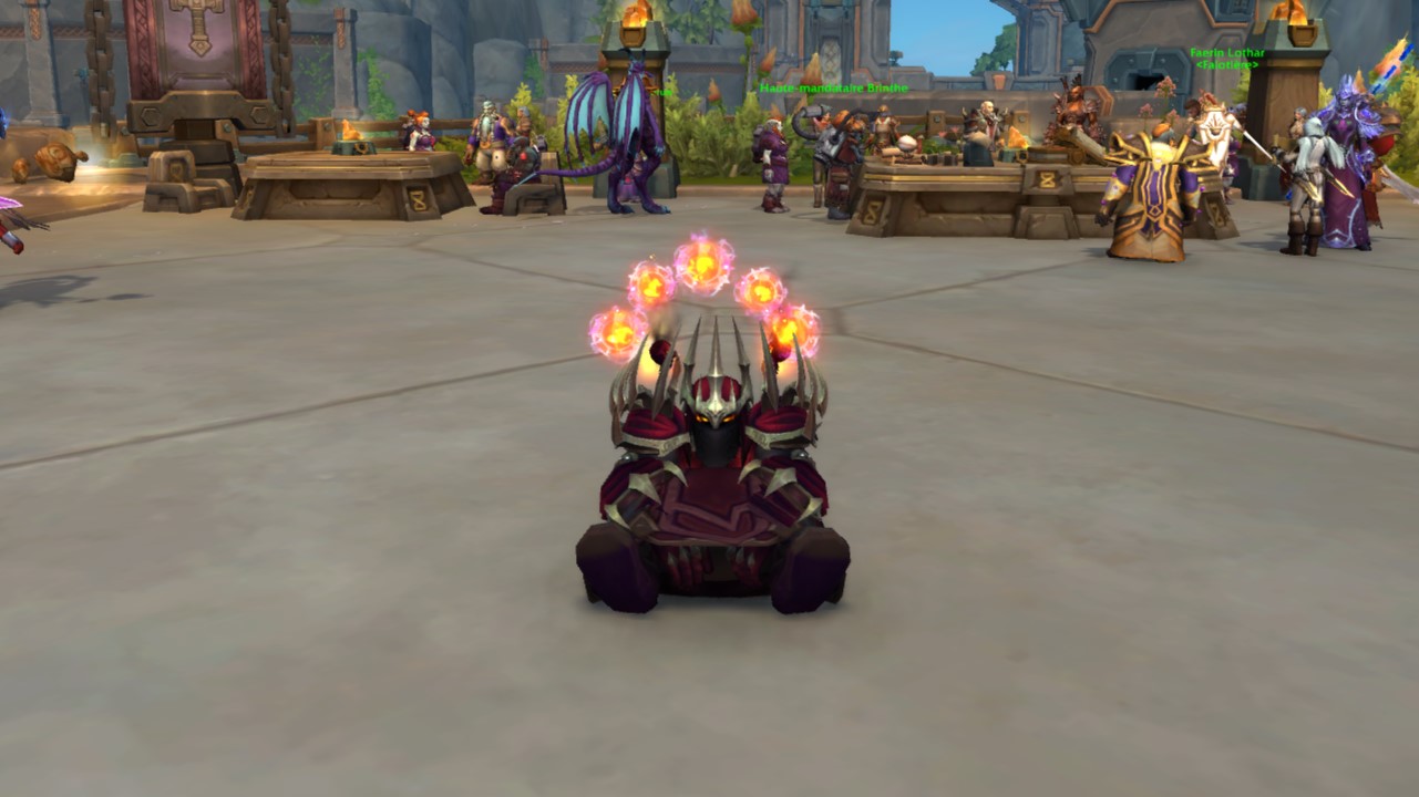 Sur cette image, je vous montre un personnage sur une monture sur le jeu World of Warcraft Moderne